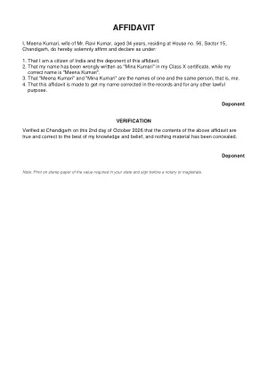 Affidavit (general format) template