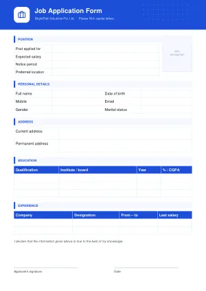 Job Application Form template