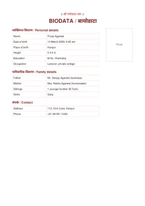 Marriage Biodata template