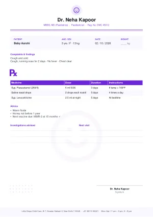 Prescription Pad — Paediatrician (Classic) template