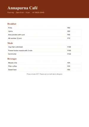 Menu / Price List template