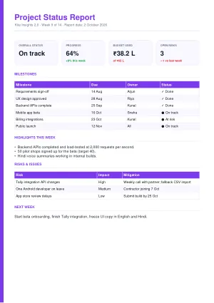 Project Status Report — Minimal template