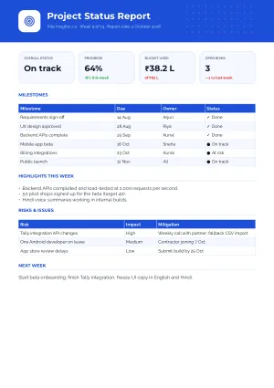Project Status Report template