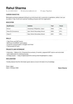 Resume — Fresher template
