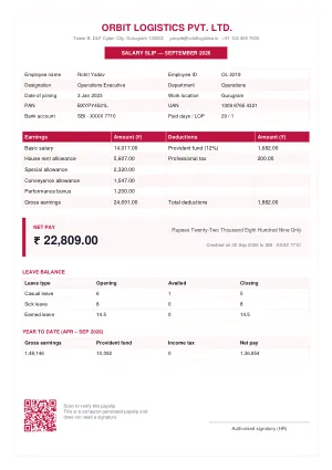 Salary Slip — Classic Boxed (Orbit) template